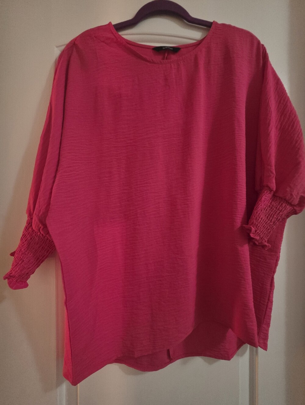 Women's Bright Pink Textured Blouse with Shirred Cuffs